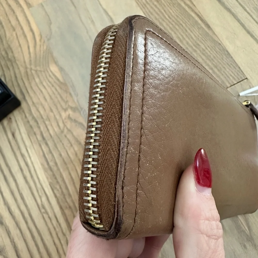 Prada Tan Leather Zip Wallet With Box and COA
